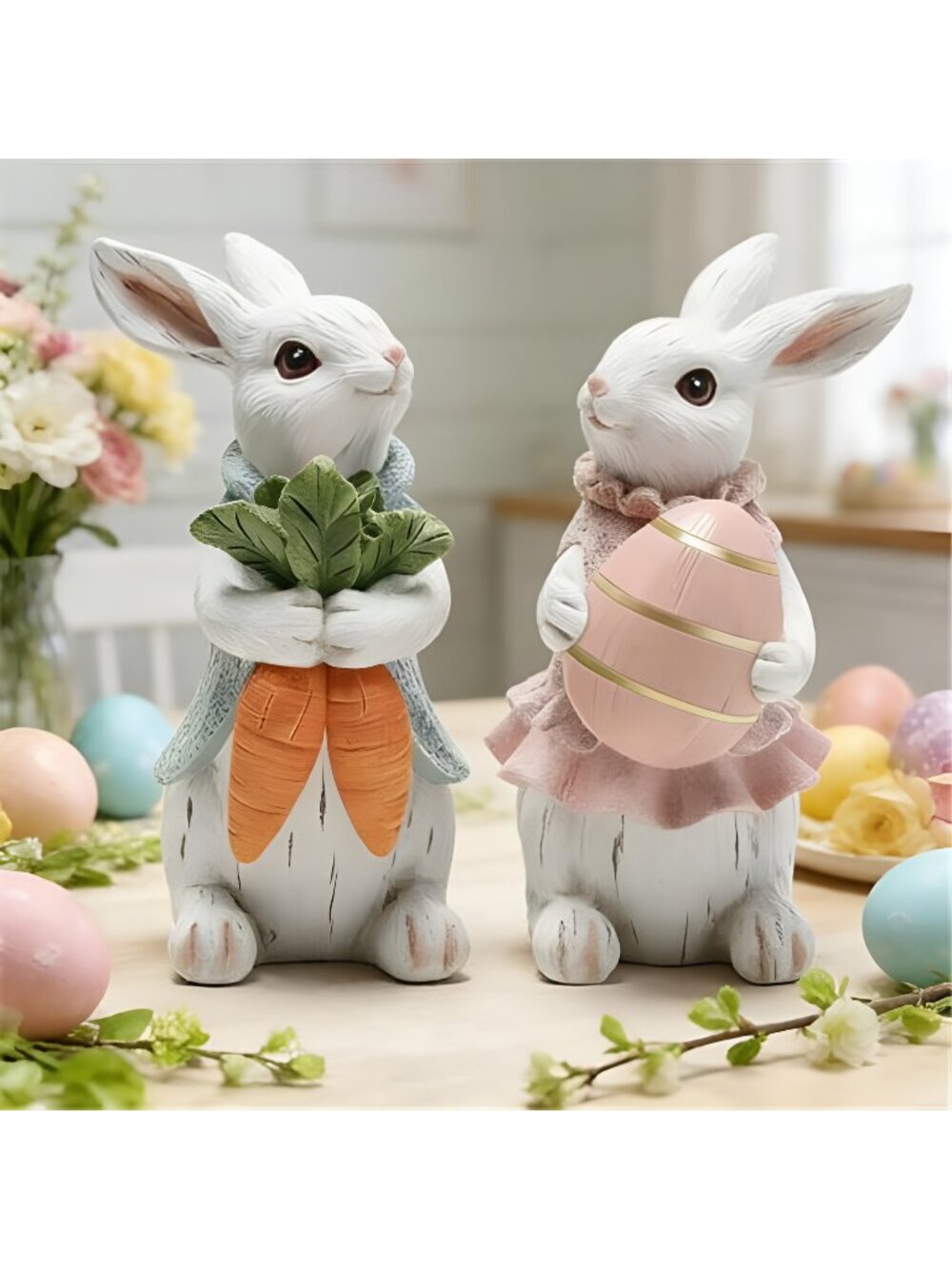 Easter Decorations for Home - 2pcs Resin White Easter Bunny - Small Bunny
